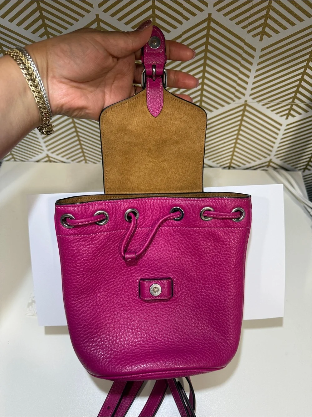Coach Pebbled Leather Mini Backpack in Fuchsia Pink